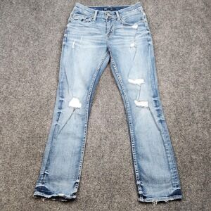 BKE Alec Straight Jeans Mens 29x30 Light Wash Blue Distressed Denim Casual